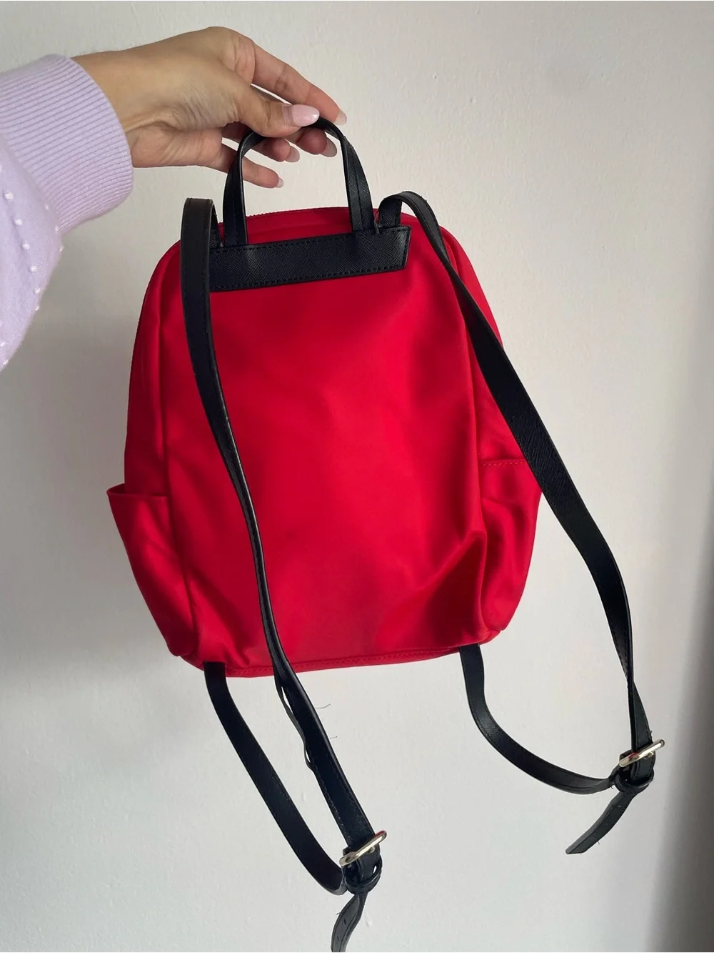 Kate Spade New York Red Nylon Backpack Black Trim Lightweight Travel Bag